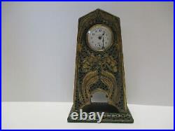 Antique Mantle Clock Arts And Crafts Deco Nouveau Wood Carving Sculpture Rare