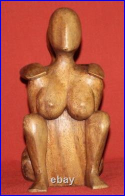 Antique Modernist Hand Carving Wood Nude Couple Statuette