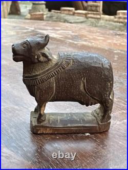 Antique Old Wooden Fine Hand Carved Beautiful Nandi Cow Figure Rare