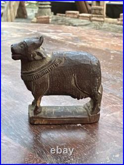 Antique Old Wooden Fine Hand Carved Beautiful Nandi Cow Figure Rare