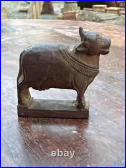 Antique Old Wooden Fine Hand Carved Beautiful Nandi Cow Figure Rare