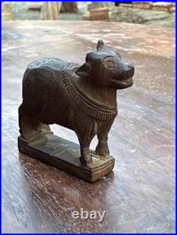 Antique Old Wooden Fine Hand Carved Beautiful Nandi Cow Figure Rare