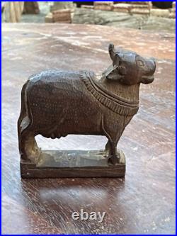 Antique Old Wooden Fine Hand Carved Beautiful Nandi Cow Figure Rare