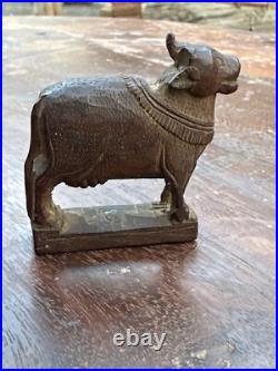 Antique Old Wooden Fine Hand Carved Beautiful Nandi Cow Figure Rare