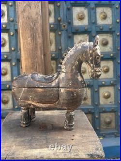 Antique Old Wooden Hand Carved Royal Horse Figure Box 1890