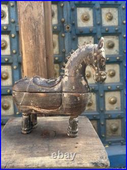 Antique Old Wooden Hand Carved Royal Horse Figure Box 1890