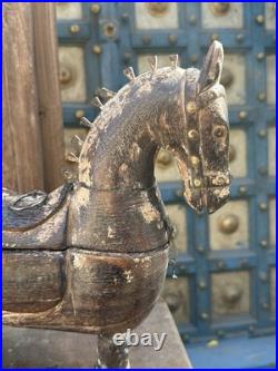 Antique Old Wooden Hand Carved Royal Horse Figure Box 1890