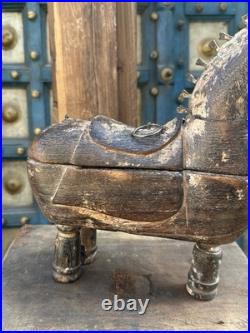 Antique Old Wooden Hand Carved Royal Horse Figure Box 1890