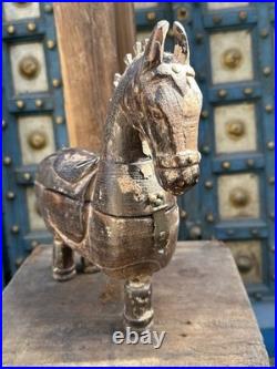 Antique Old Wooden Hand Carved Royal Horse Figure Box 1890