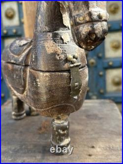 Antique Old Wooden Hand Carved Royal Horse Figure Box 1890