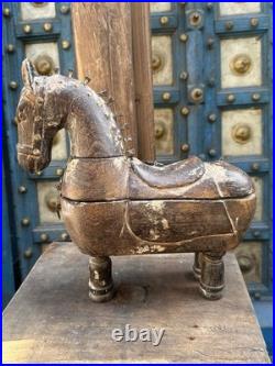 Antique Old Wooden Hand Carved Royal Horse Figure Box 1890