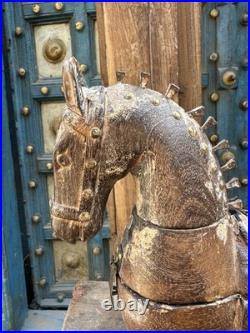 Antique Old Wooden Hand Carved Royal Horse Figure Box 1890