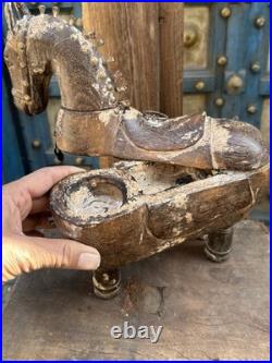 Antique Old Wooden Hand Carved Royal Horse Figure Box 1890