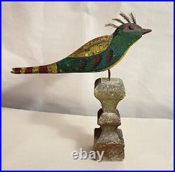 Antique Pennsylvania Folk Art Carved Bird With Bristle