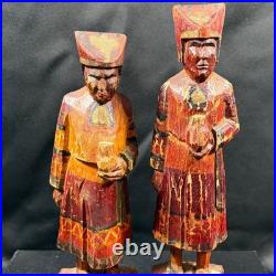 Antique Peruvian Hand Carved Wood Figures Pair Andean Folk Art Statues 8.5
