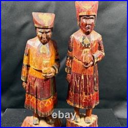 Antique Peruvian Hand Carved Wood Figures Pair Andean Folk Art Statues 8.5