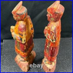Antique Peruvian Hand Carved Wood Figures Pair Andean Folk Art Statues 8.5