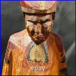 Antique Peruvian Hand Carved Wood Figures Pair Andean Folk Art Statues 8.5