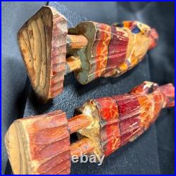 Antique Peruvian Hand Carved Wood Figures Pair Andean Folk Art Statues 8.5