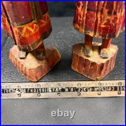 Antique Peruvian Hand Carved Wood Figures Pair Andean Folk Art Statues 8.5