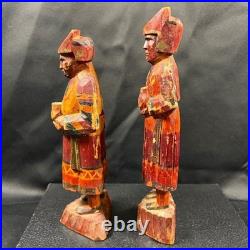 Antique Peruvian Hand Carved Wood Figures Pair Andean Folk Art Statues 8.5 Antique Peruvian Hand Carved Wood Figures Pair Andean Folk Art Statues 8.5