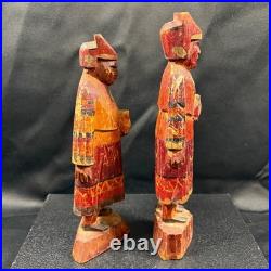 Antique Peruvian Hand Carved Wood Figures Pair Andean Folk Art Statues 8.5