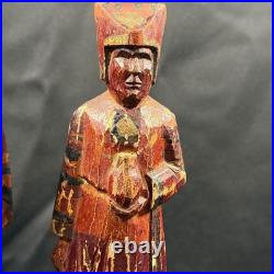Antique Peruvian Hand Carved Wood Figures Pair Andean Folk Art Statues 8.5