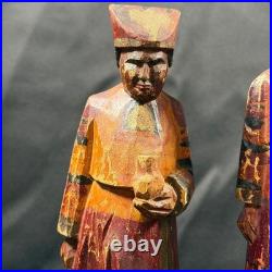 Antique Peruvian Hand Carved Wood Figures Pair Andean Folk Art Statues 8.5