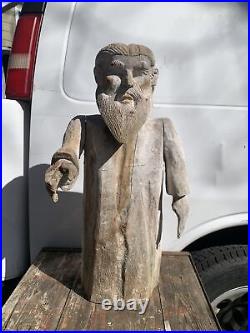 Antique Primitive Outsider Art Folk Art Wood Carving Religious Gnome Sculpture