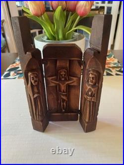 Antique RARE Wood CARVED Relief CRUCIFIXION Christ TRIPTYCH Folk JESUS Shrine Antique RARE Wood CARVED Relief CRUCIFIXION Christ TRIPTYCH Folk JESUS Shrine