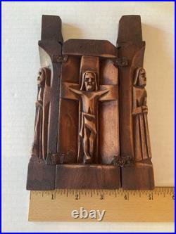 Antique RARE Wood CARVED Relief CRUCIFIXION Christ TRIPTYCH Folk JESUS Shrine Antique RARE Wood CARVED Relief CRUCIFIXION Christ TRIPTYCH Folk JESUS Shrine