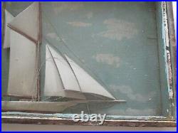 Antique Rare Nautical Boat Diorama Wood Carving 19th Century Sculpture Painting