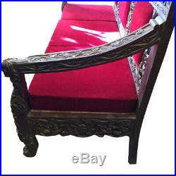 Antique SOFA Hand Carved Dark Teak Kashmir Chaise, Intricate Carving CLEARANCE