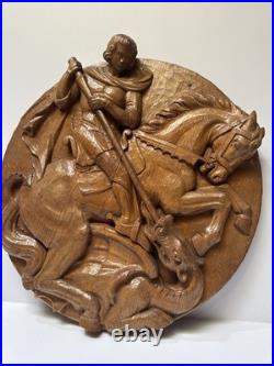 Antique Saint George Wood Carving Sculpture 17 19th 20th Century Dragon Horse
