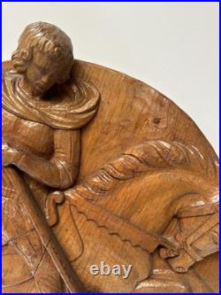 Antique Saint George Wood Carving Sculpture 17 19th 20th Century Dragon Horse