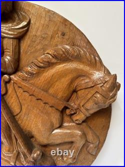 Antique Saint George Wood Carving Sculpture 17 19th 20th Century Dragon Horse