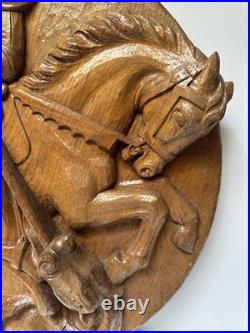 Antique Saint George Wood Carving Sculpture 17 19th 20th Century Dragon Horse