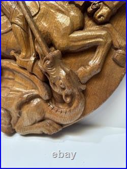 Antique Saint George Wood Carving Sculpture 17 19th 20th Century Dragon Horse
