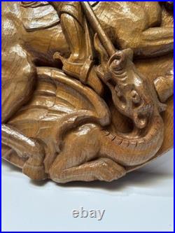 Antique Saint George Wood Carving Sculpture 17 19th 20th Century Dragon Horse