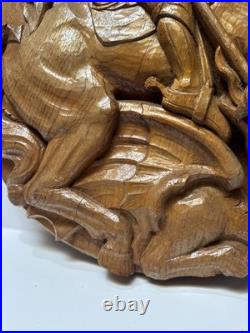 Antique Saint George Wood Carving Sculpture 17 19th 20th Century Dragon Horse