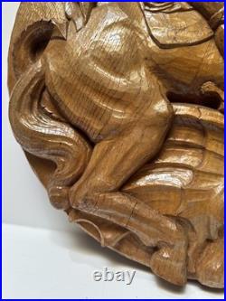 Antique Saint George Wood Carving Sculpture 17 19th 20th Century Dragon Horse