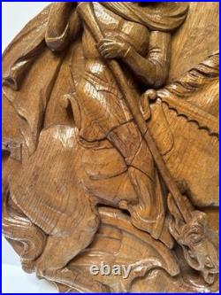 Antique Saint George Wood Carving Sculpture 17 19th 20th Century Dragon Horse