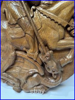 Antique Saint George Wood Carving Sculpture 17 19th 20th Century Dragon Horse