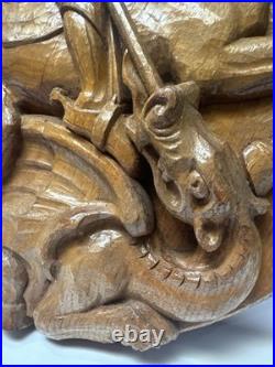 Antique Saint George Wood Carving Sculpture 17 19th 20th Century Dragon Horse