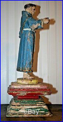 Antique Santos Statue Carved Wood Polychrome St. Anthony Architectural Sculpture