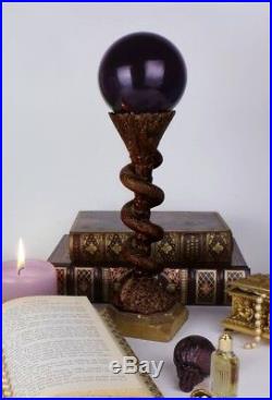 Antique Sculpture 18th C Wicca Carved Wood Snake Figure Crystal Ball Candelabra