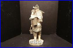 Antique Sculpture statue figure Chinese Hand Carved Wood & Bovine Bone VTG man