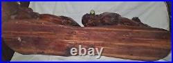 Antique Signed American Western Indian Bison Buffalo Wood Carving Art Sculpture