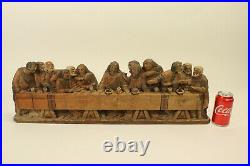 Antique Spanish Carving Folk Art Wood Carved Last Supper Jesus Sculpture Plaque