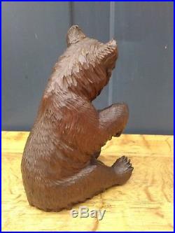 Antique Swiss Brienz, Black Forest, Wood Carving Sitting Bear, Sculpture